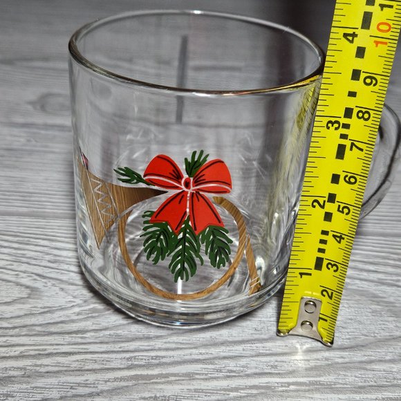Set of 4 Clear horn pine red bow gold accent glass christmas mugs - Picture 6 of 7